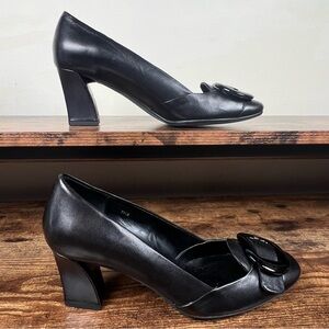 Vaneli Dress Shoe Black leather Slip On Block Heel With Buckle Toe‎ women's 7.5